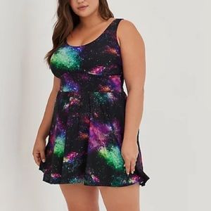 TORRID LONG LENGTH SCOOP SWIM DRESS - GALAXY